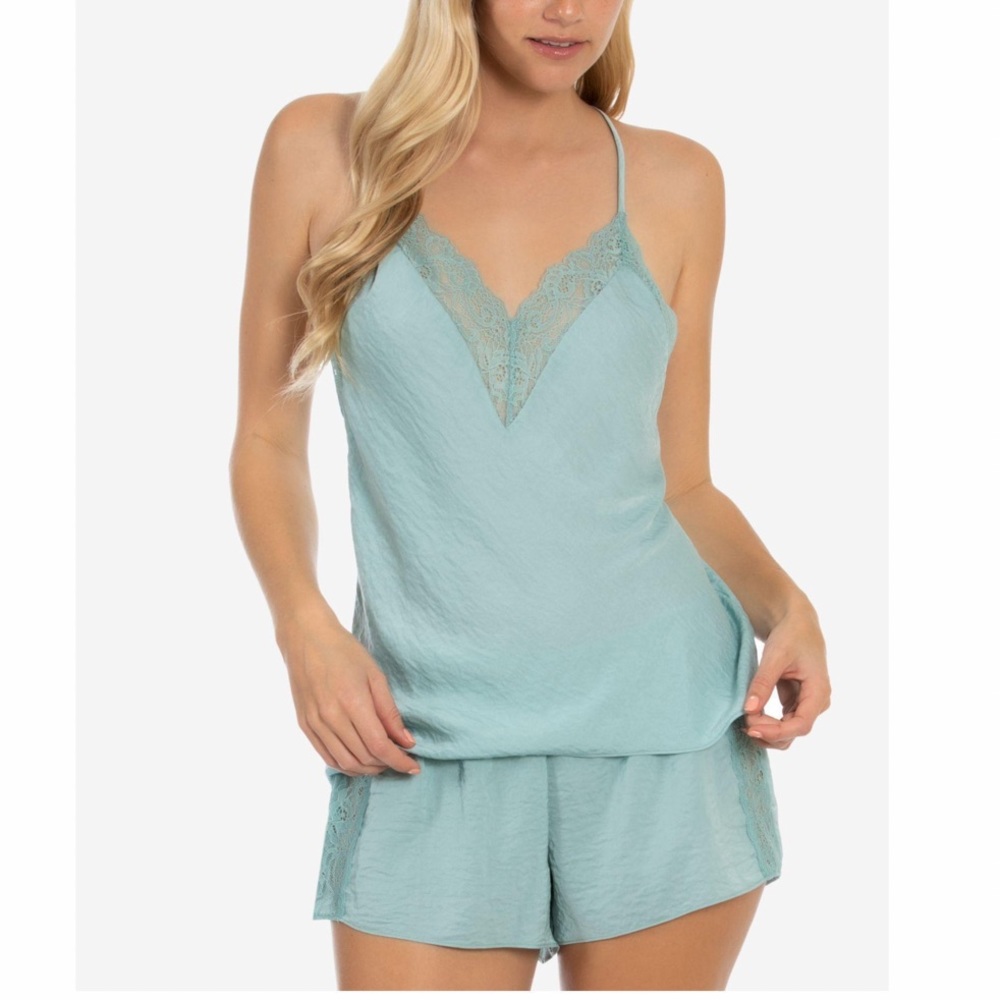 Linea Donatella 2pc Cami Pajama Set Size M Sage Lace Adjustable Straps NWT